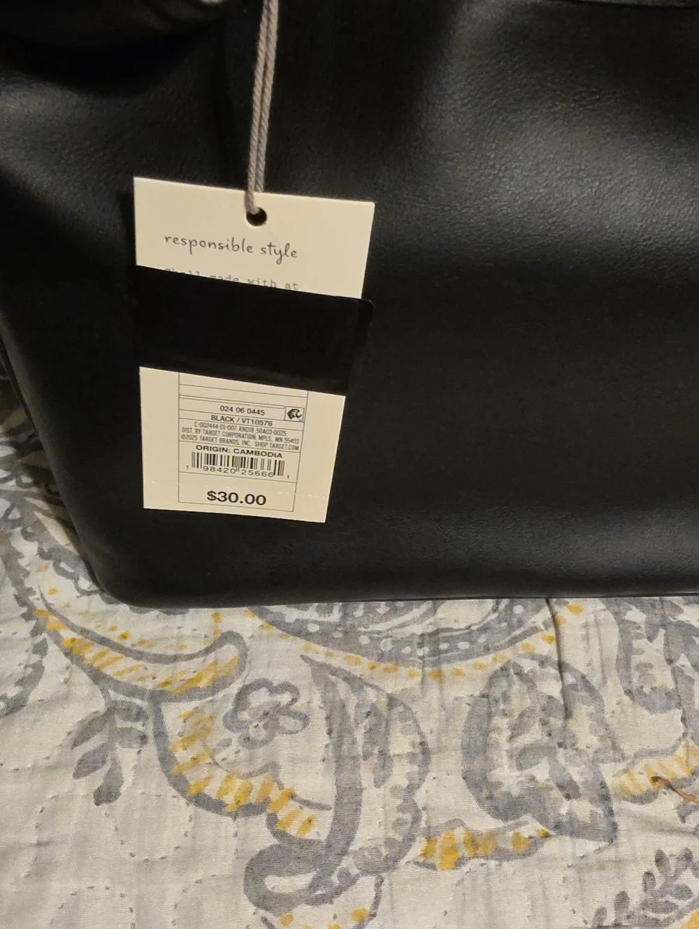 A New Day Black Faux-Leather Top Handle Bag with Gold Hardware